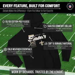New Orleans Saints NFL Adult Unisex Retro Script Ultra Soft Fleece Hooded Sweatshirt - Black
