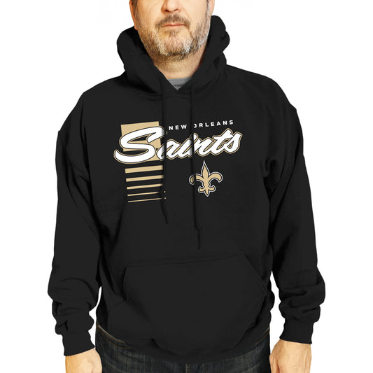 New Orleans Saints NFL Adult Unisex Retro Script Ultra Soft Fleece Hooded Sweatshirt - Black