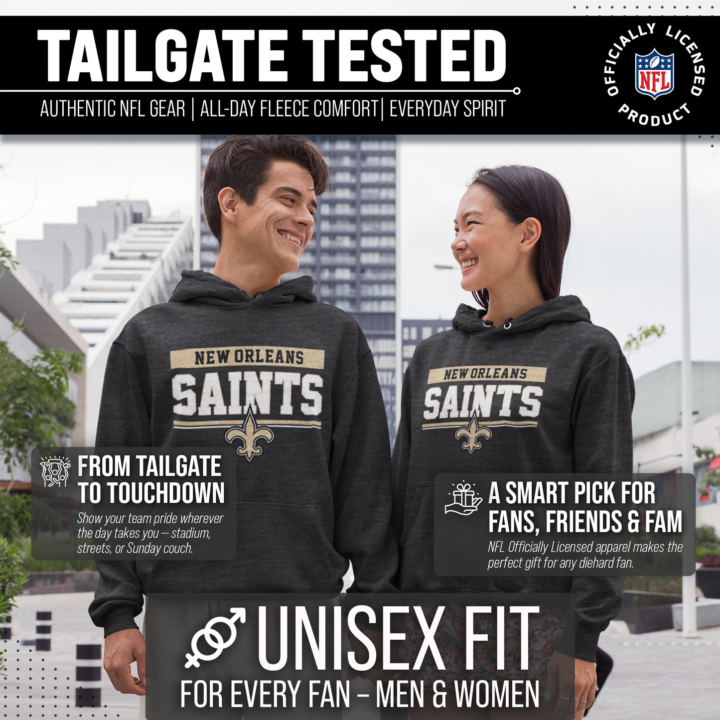 New Orleans Saints NFL Adult Gameday Charcoal Hooded Sweatshirt - Charcoal
