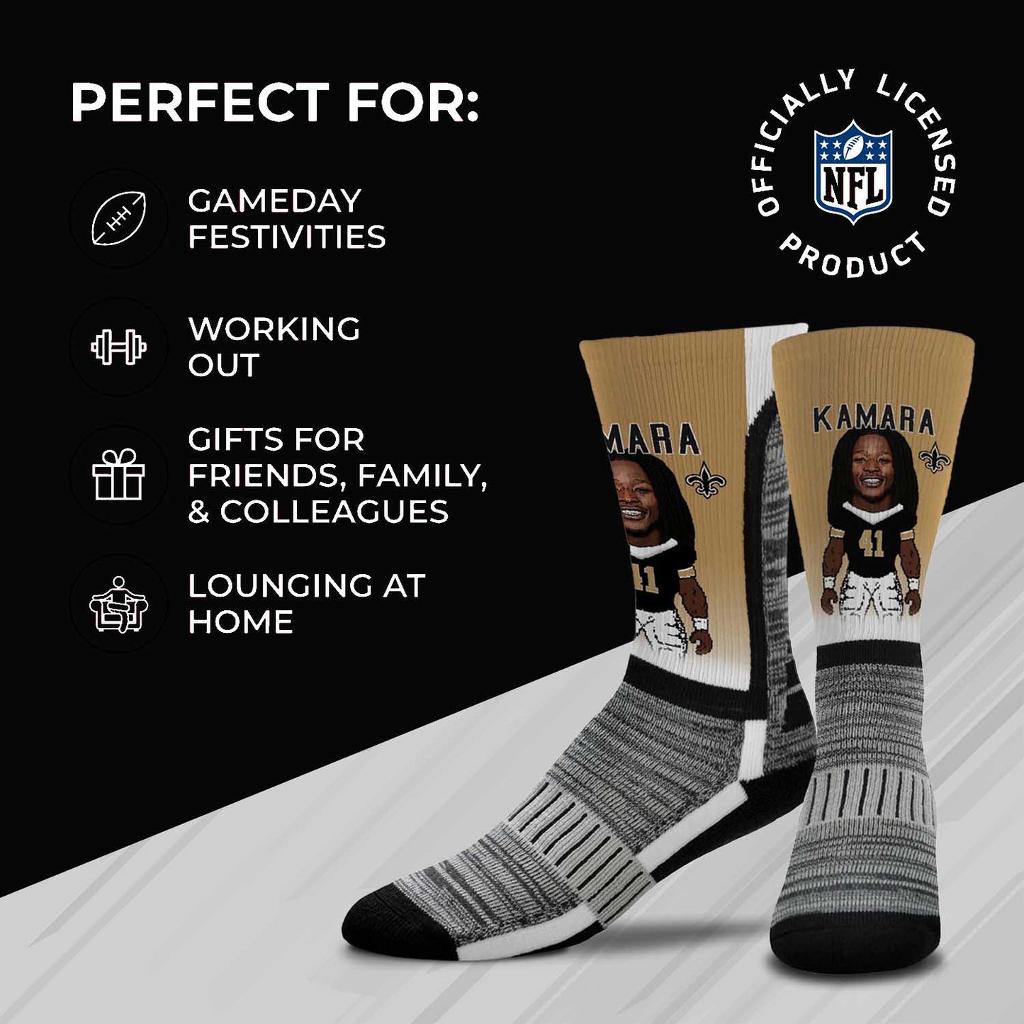 New Orleans Saints NFL Adult V Curve MVP Player Crew Socks - Old Gold