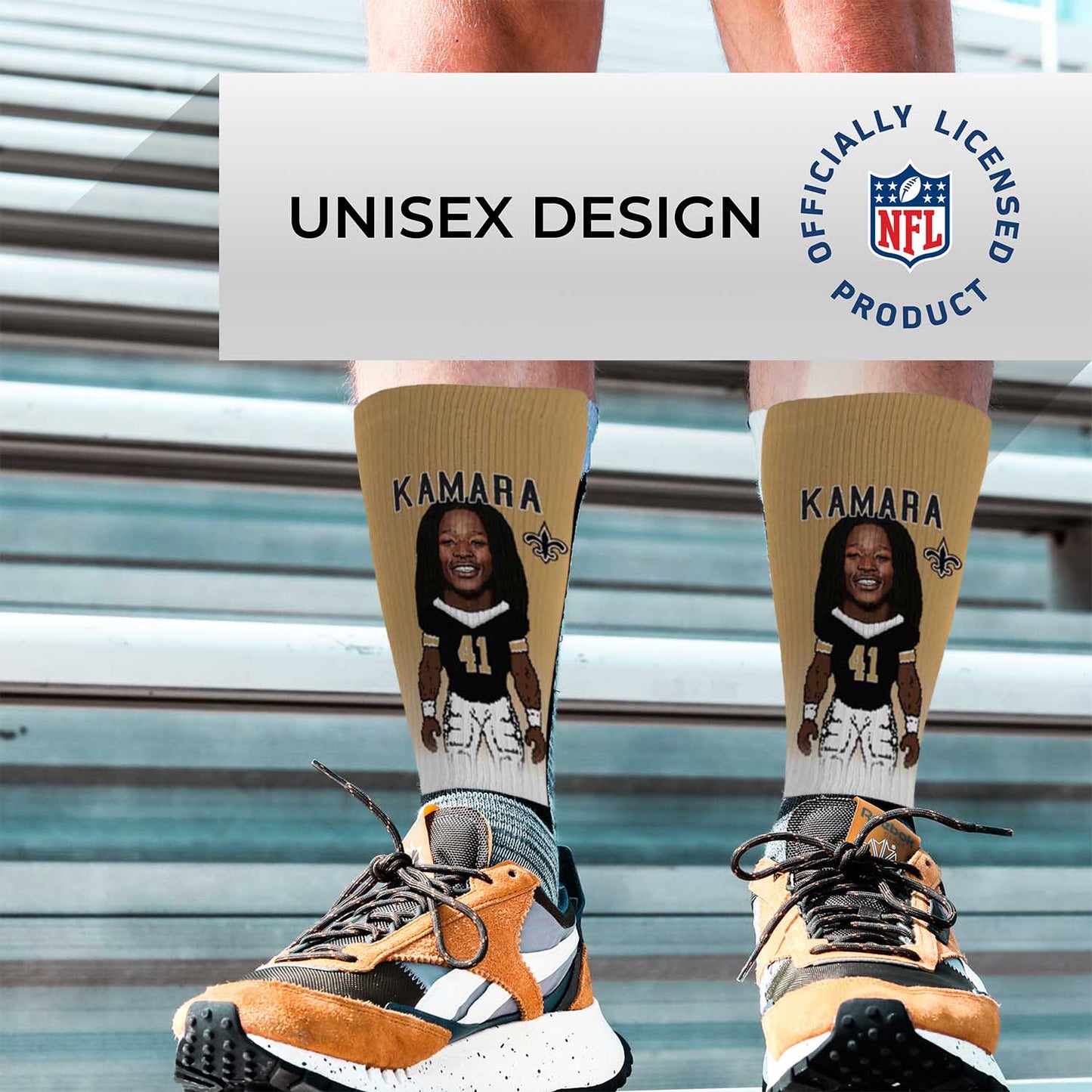 New Orleans Saints NFL Adult V Curve MVP Player Crew Socks - Old Gold