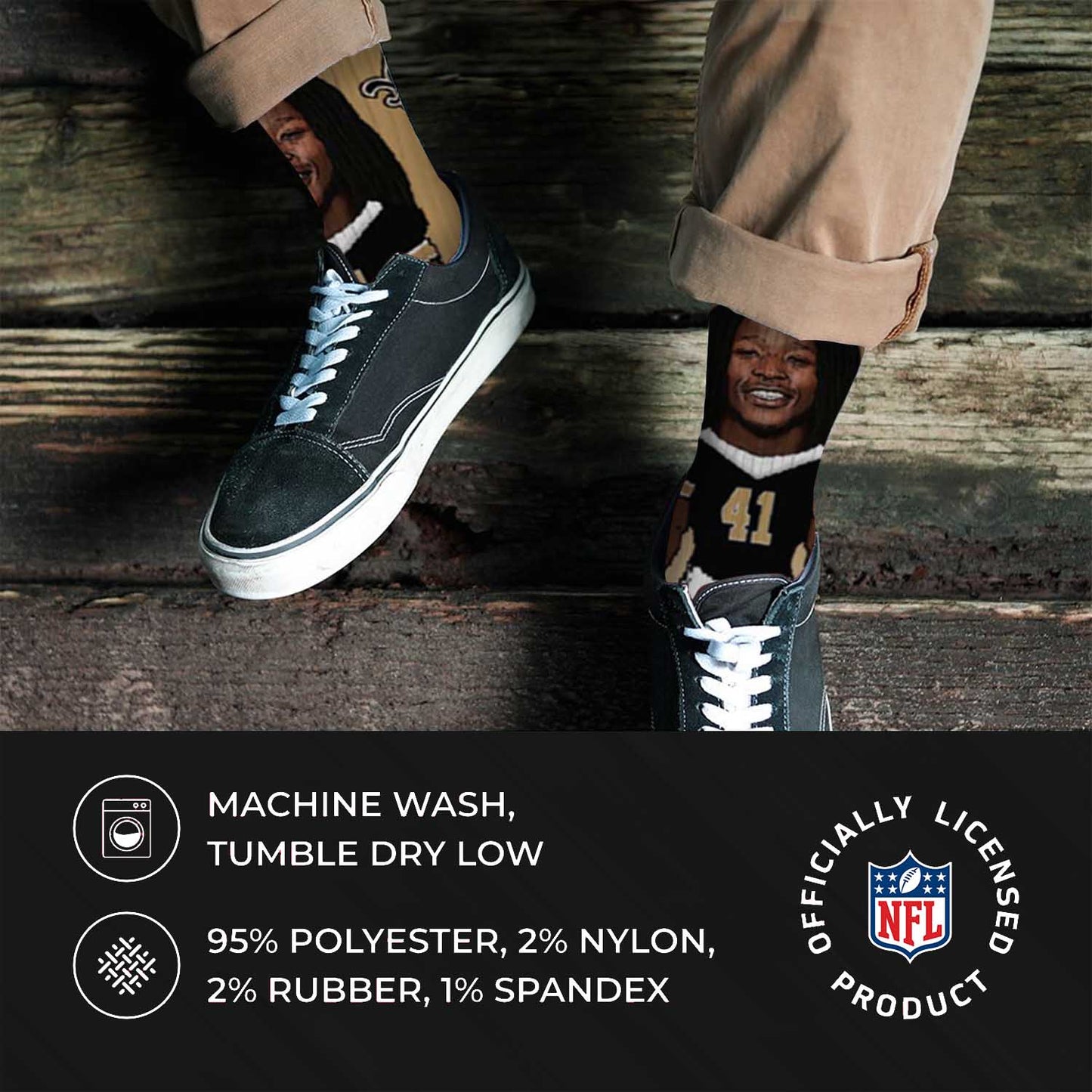 New Orleans Saints NFL Adult V Curve MVP Player Crew Socks - Old Gold