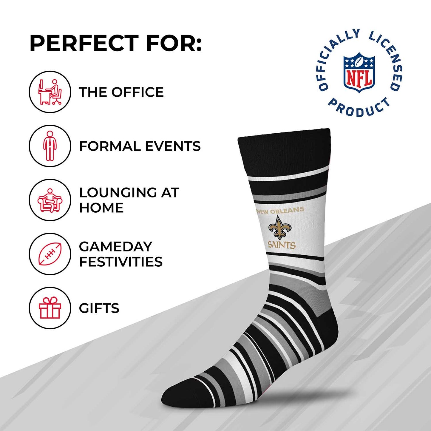 New Orleans Saints NFL Adult Striped Dress Socks - Black