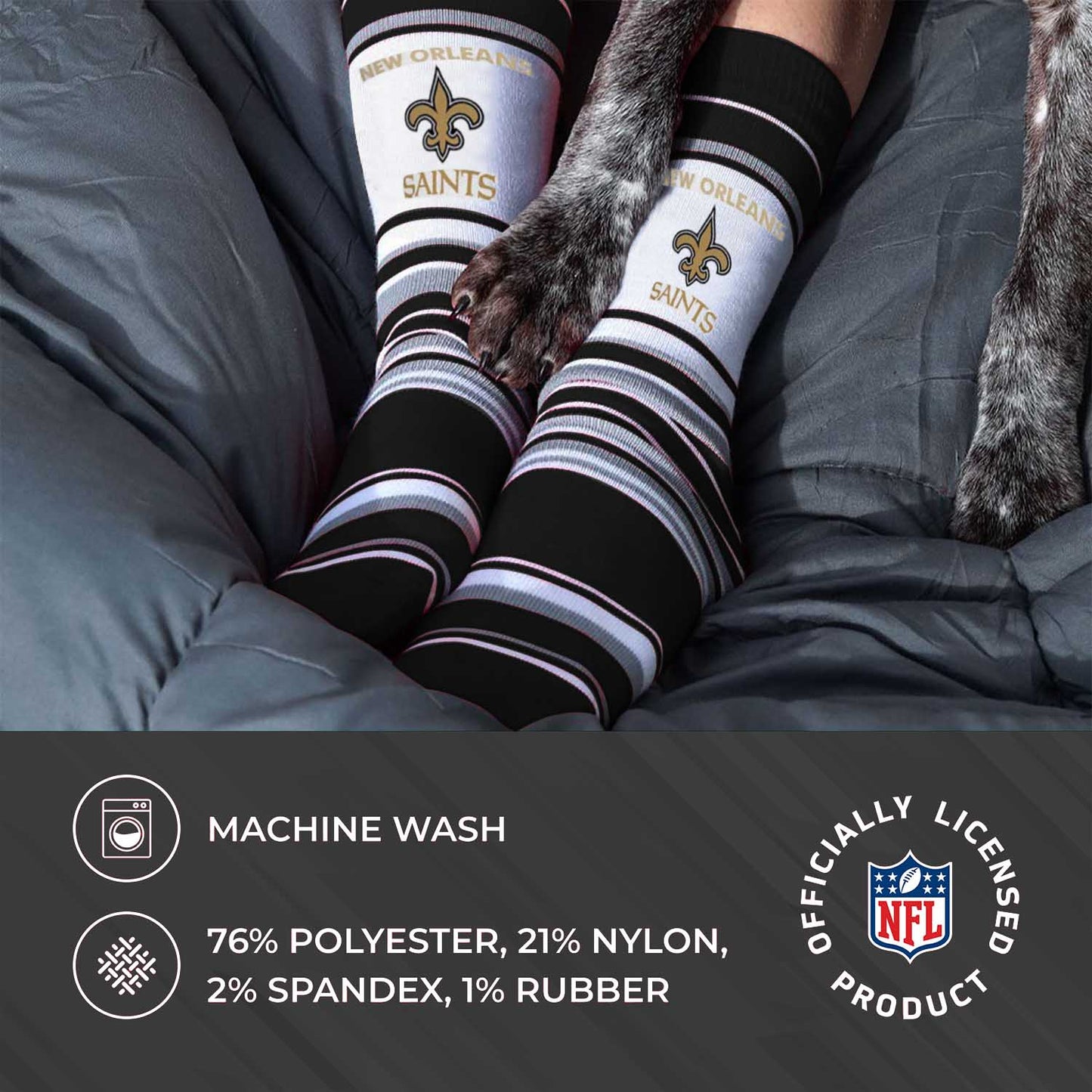 New Orleans Saints NFL Adult Striped Dress Socks - Black