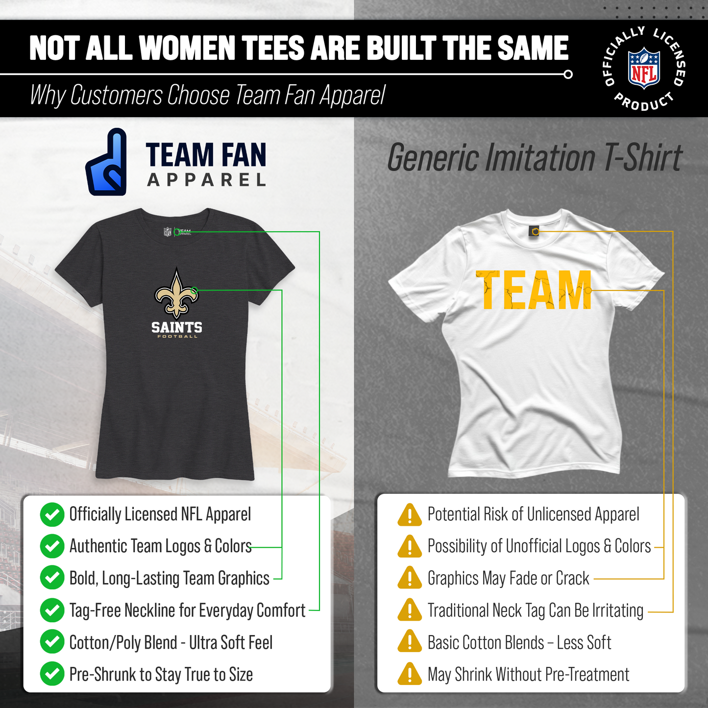 New Orleans Saints Women's NFL Ultimate Fan Logo Short Sleeve T-Shirt - Black