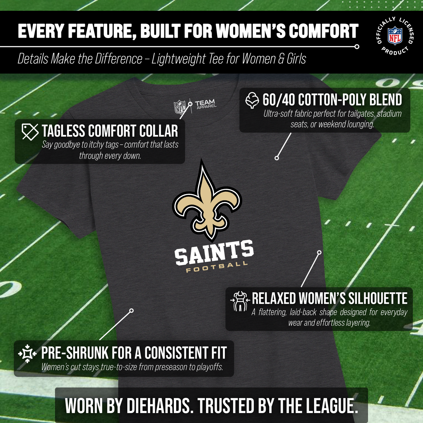 New Orleans Saints Women's NFL Ultimate Fan Logo Short Sleeve T-Shirt - Black