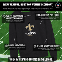 New Orleans Saints Women's NFL Ultimate Fan Logo Slouchy Crewneck -Tagless Fleece Lightweight Pullover - Charcoal
