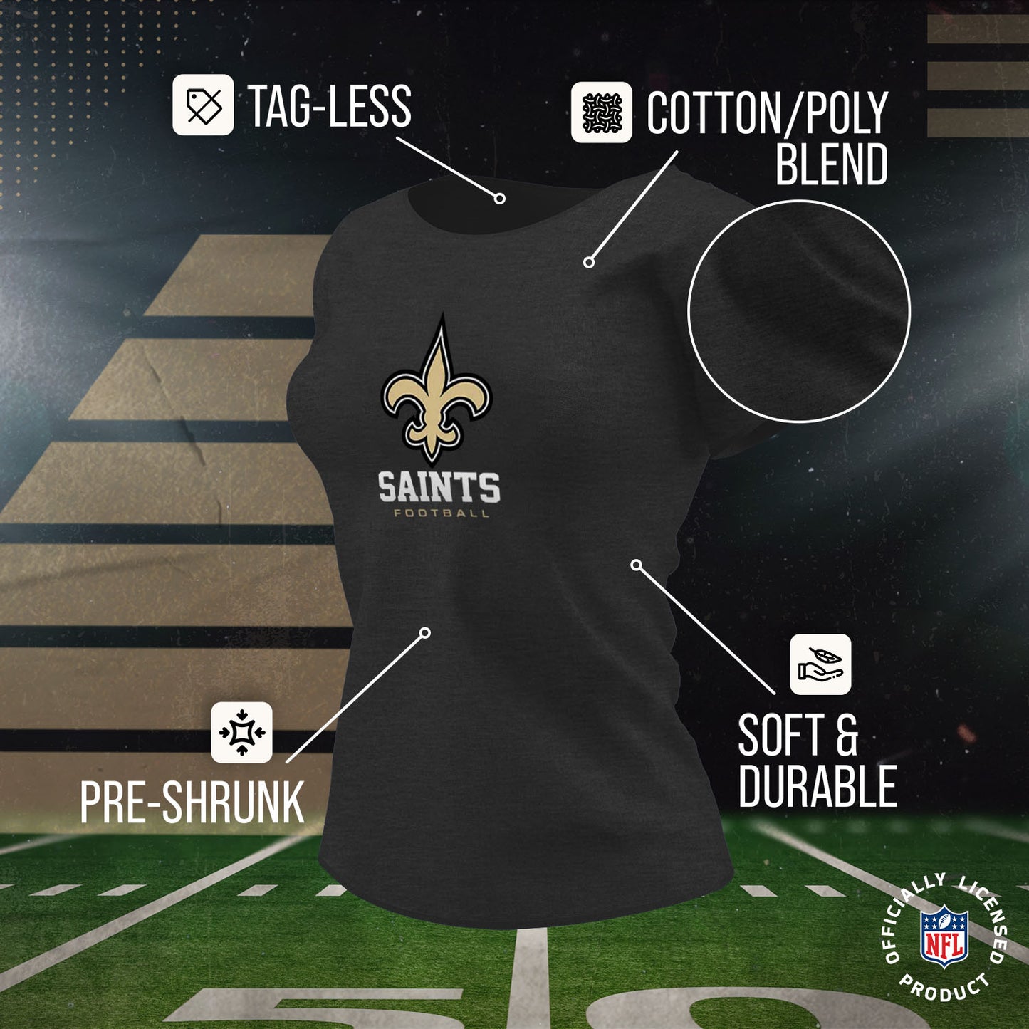 New Orleans Saints Women's NFL Ultimate Fan Logo Short Sleeve T-Shirt - Black