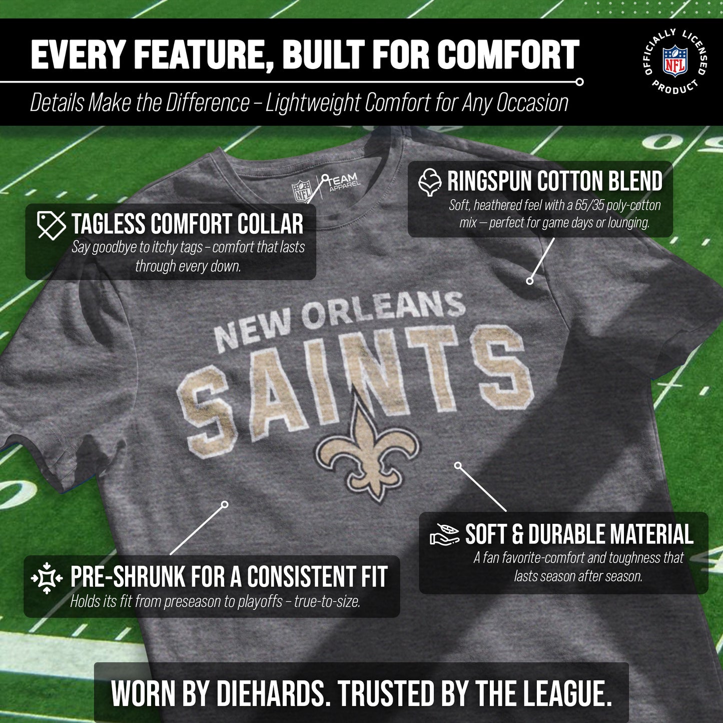 New Orleans Saints NFL Starting Fresh Short Sleeve Heather T-Shirt - Sport Gray