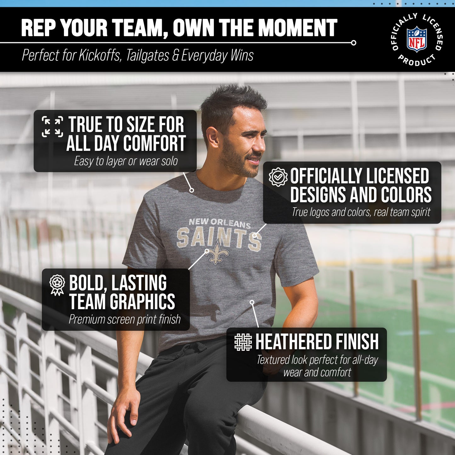 New Orleans Saints NFL Starting Fresh Short Sleeve Heather T-Shirt - Sport Gray