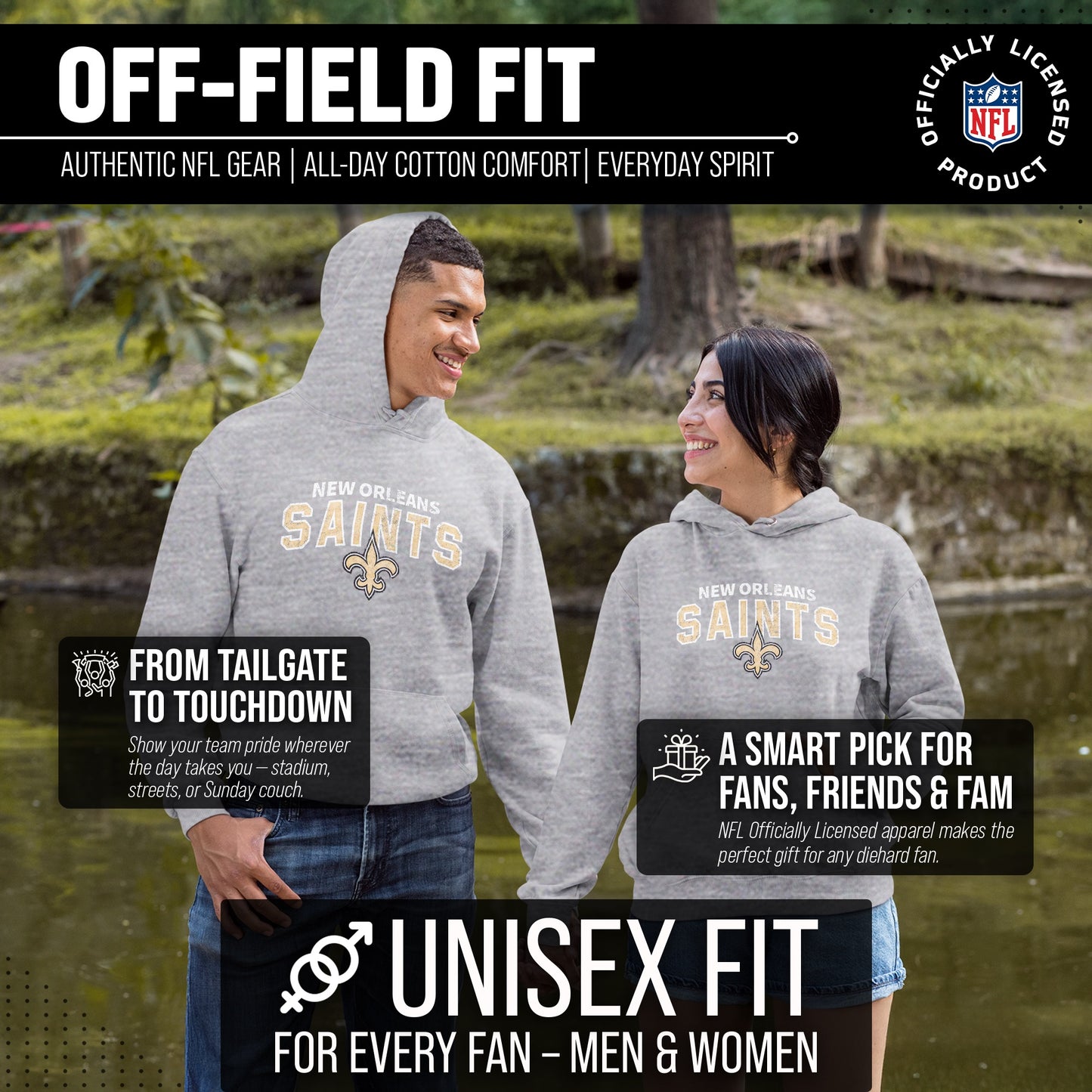 New Orleans Saints NFL Adult Unisex Starting Fresh Ultra Soft Fleece Hooded Sweatshirt - Athletic Heather
