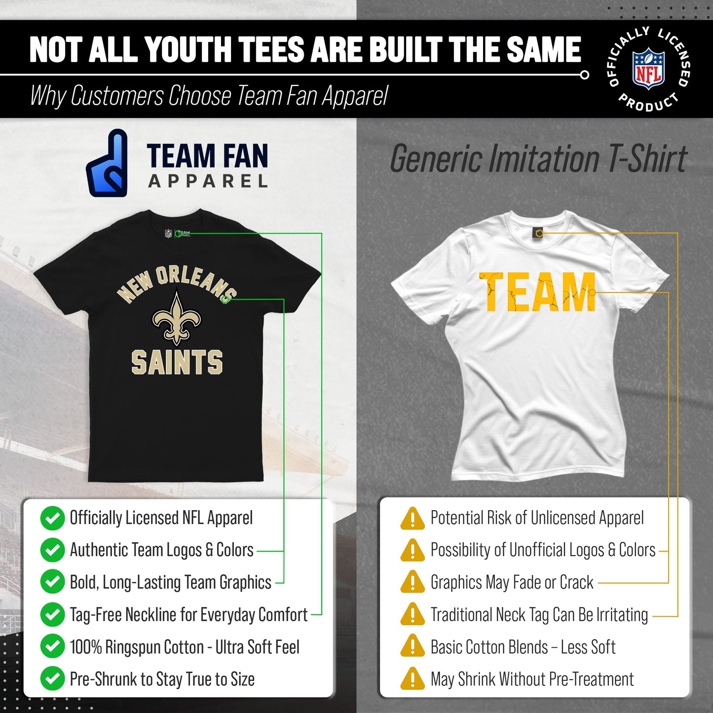 New Orleans Saints NFL Youth Gameday Football T-Shirt - Black