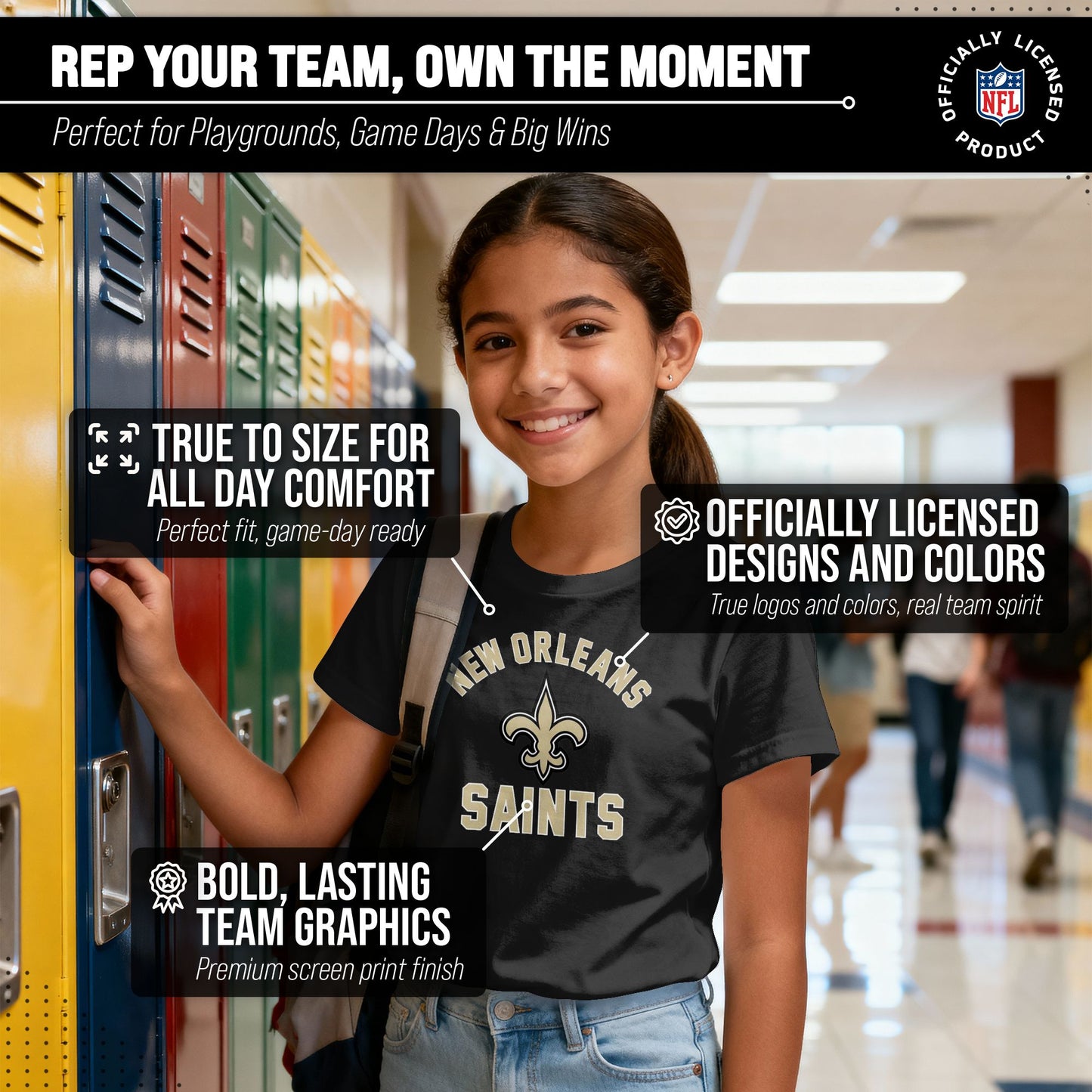 New Orleans Saints NFL Youth Gameday Football T-Shirt - Black