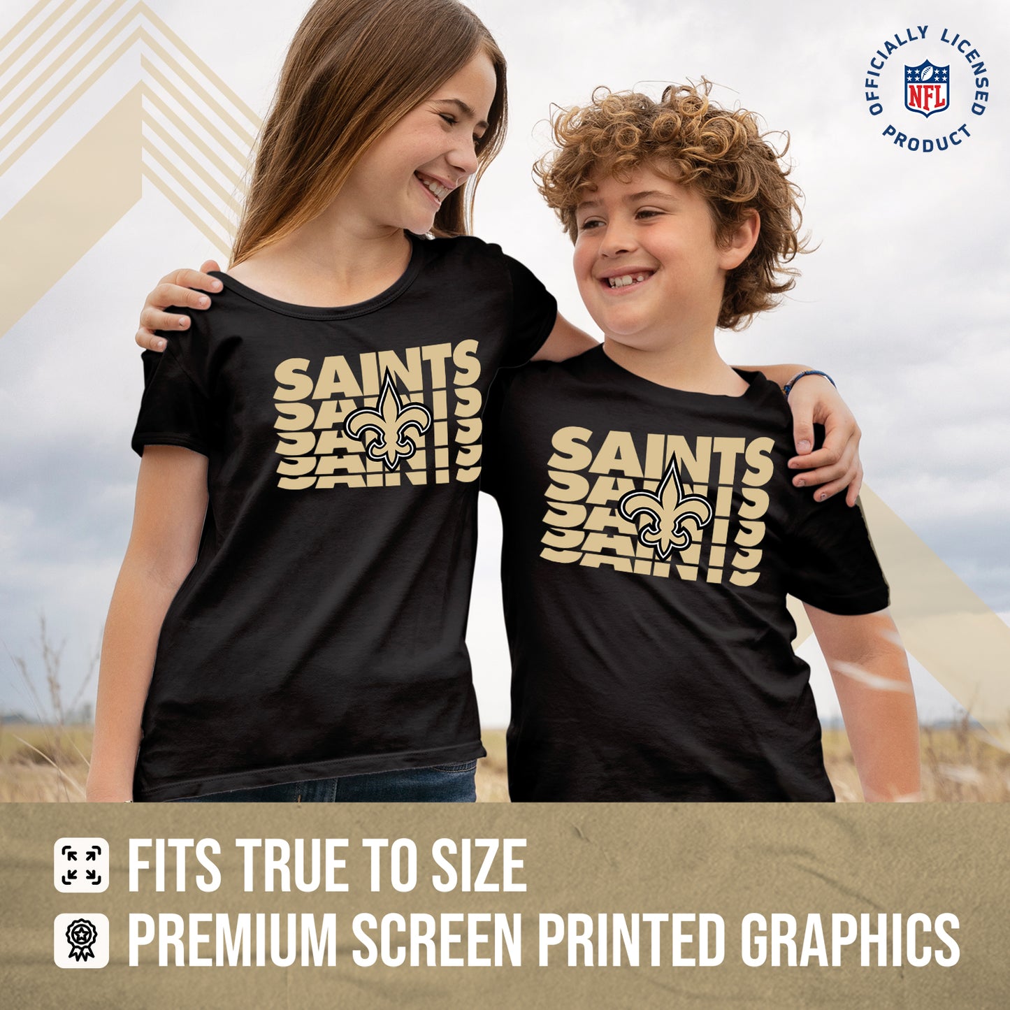 New Orleans Saints NFL Youth Repeating Logo Football T-Shirt Unisex Tag Free Comfortable - Black