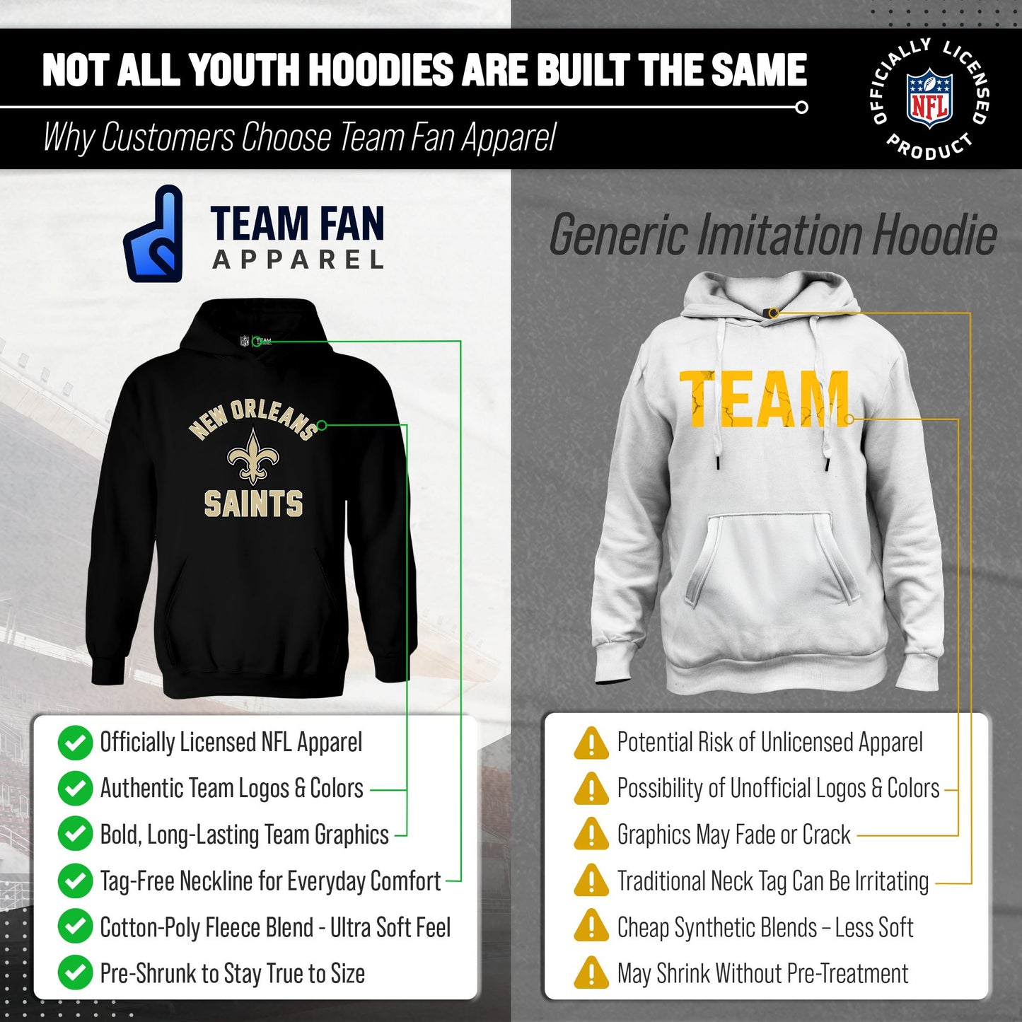 New Orleans Saints NFL Youth Gameday Hooded Sweatshirt - Black