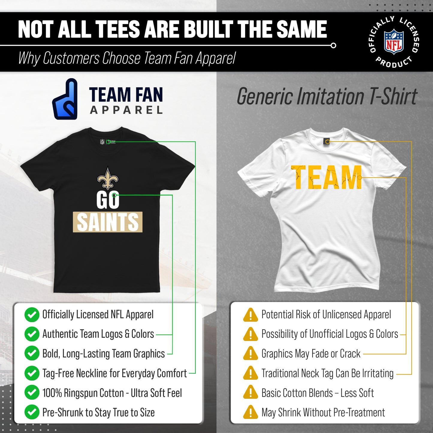 New Orleans Saints NFL Adult Team Slogan Unisex T-Shirt - Black