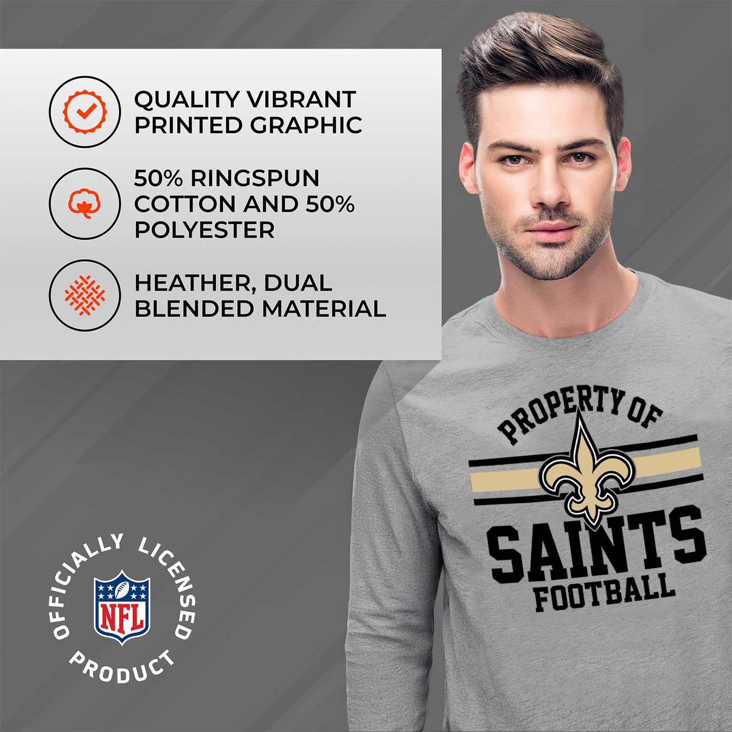 New Orleans Saints NFL Adult Property Of Long SleeveT Shirt - Sport Gray
