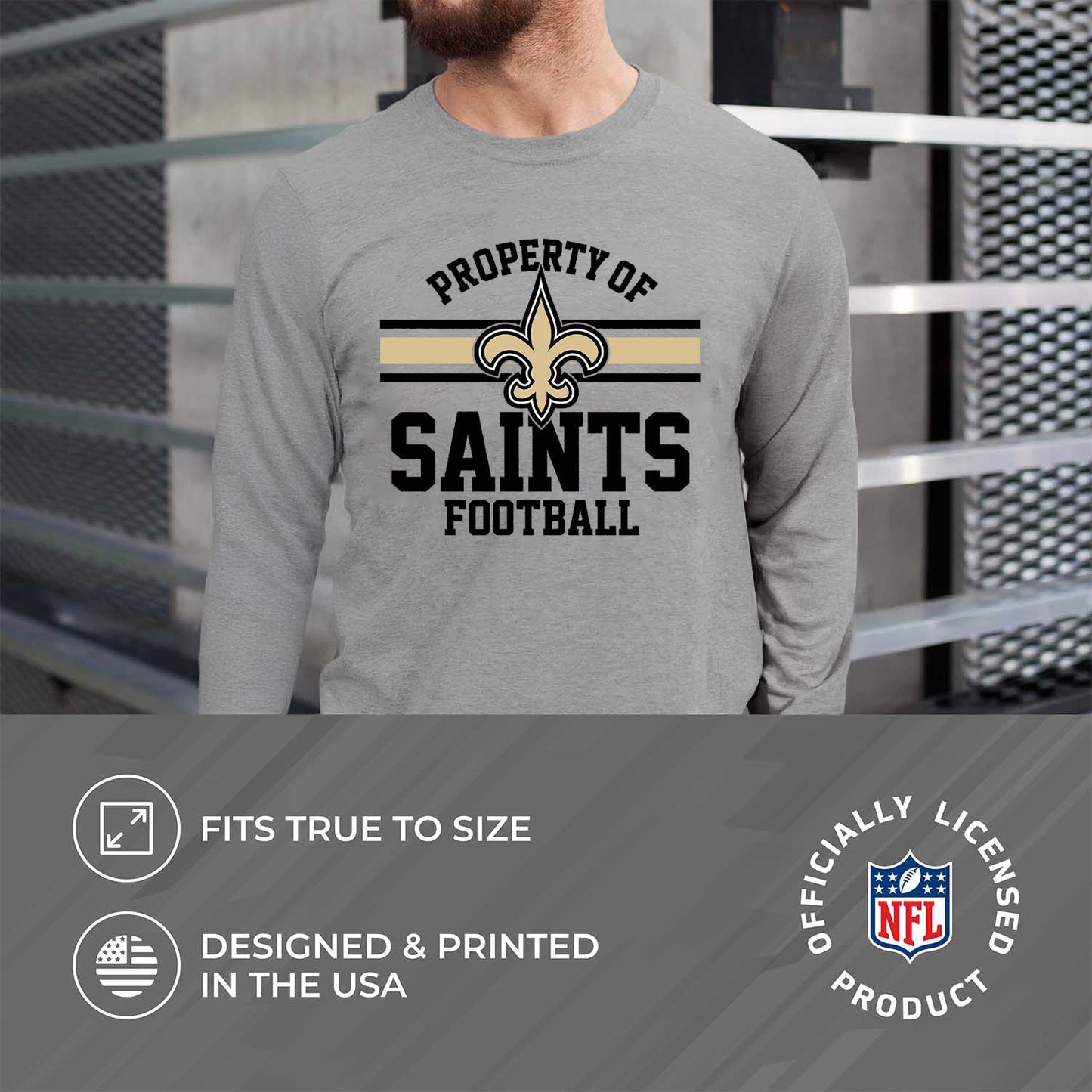 New Orleans Saints NFL Adult Property Of Long SleeveT Shirt - Sport Gray
