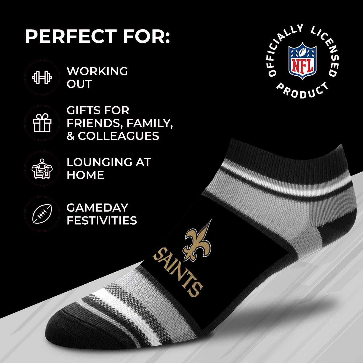 New Orleans Saints NFL Adult Marquis Addition No Show Socks - Black