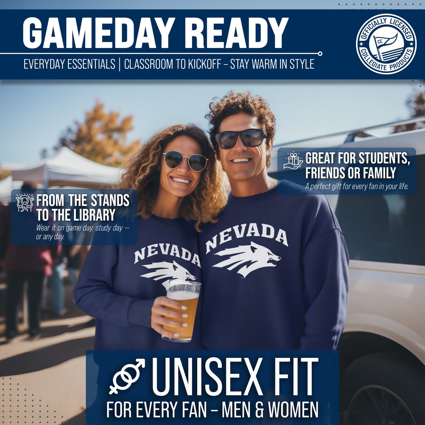 Nevada Wolf Pack Campus Colors Adult Arch & Logo Soft Style Gameday Crewneck Sweatshirt  - Navy
