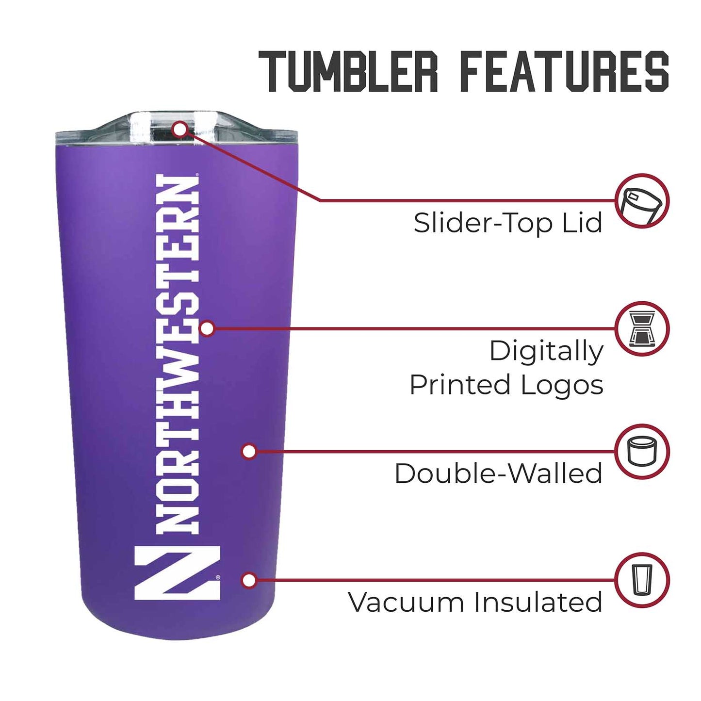 Northwestern Wildcats NCAA Stainless Steel Tumbler perfect for Gameday - Purple
