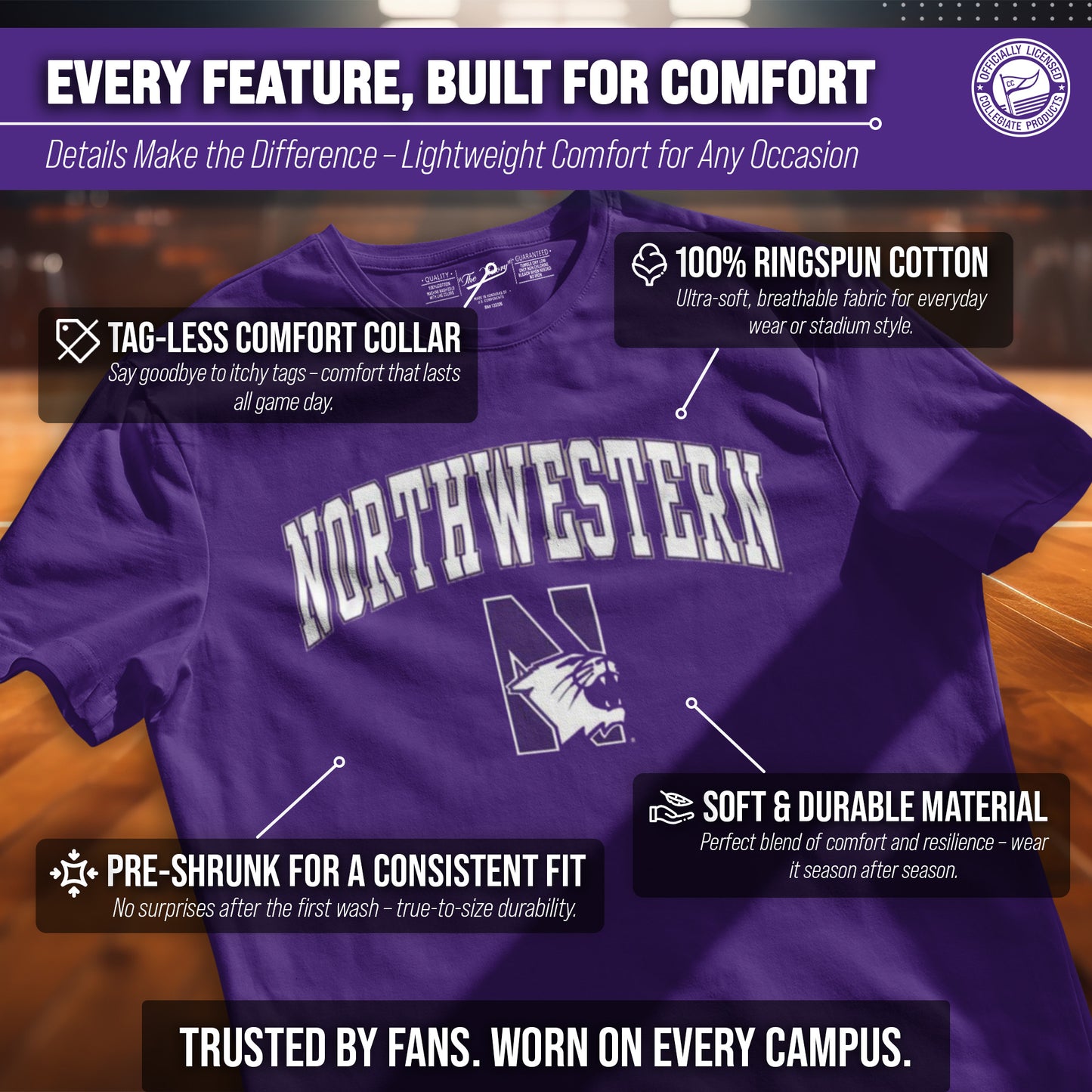 Northwestern Wildcats NCAA Adult Gameday Cotton T-Shirt - Purple
