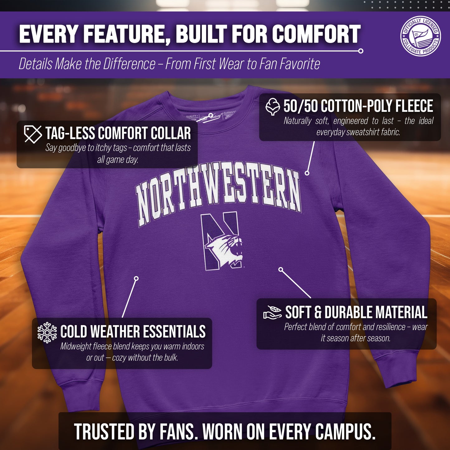 Northwestern Wildcats Adult Arch & Logo Soft Style Gameday Crewneck Sweatshirt - Purple