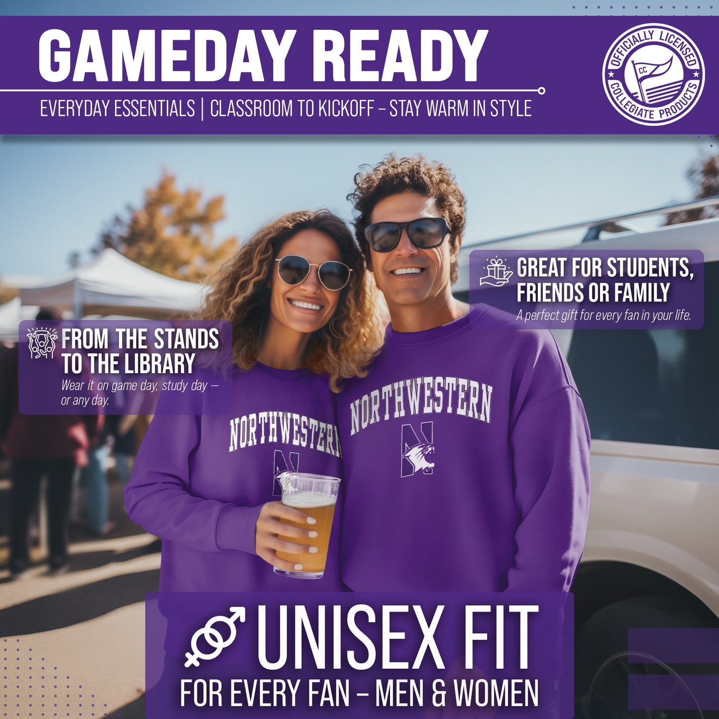 Northwestern Wildcats Adult Arch & Logo Soft Style Gameday Crewneck Sweatshirt - Purple