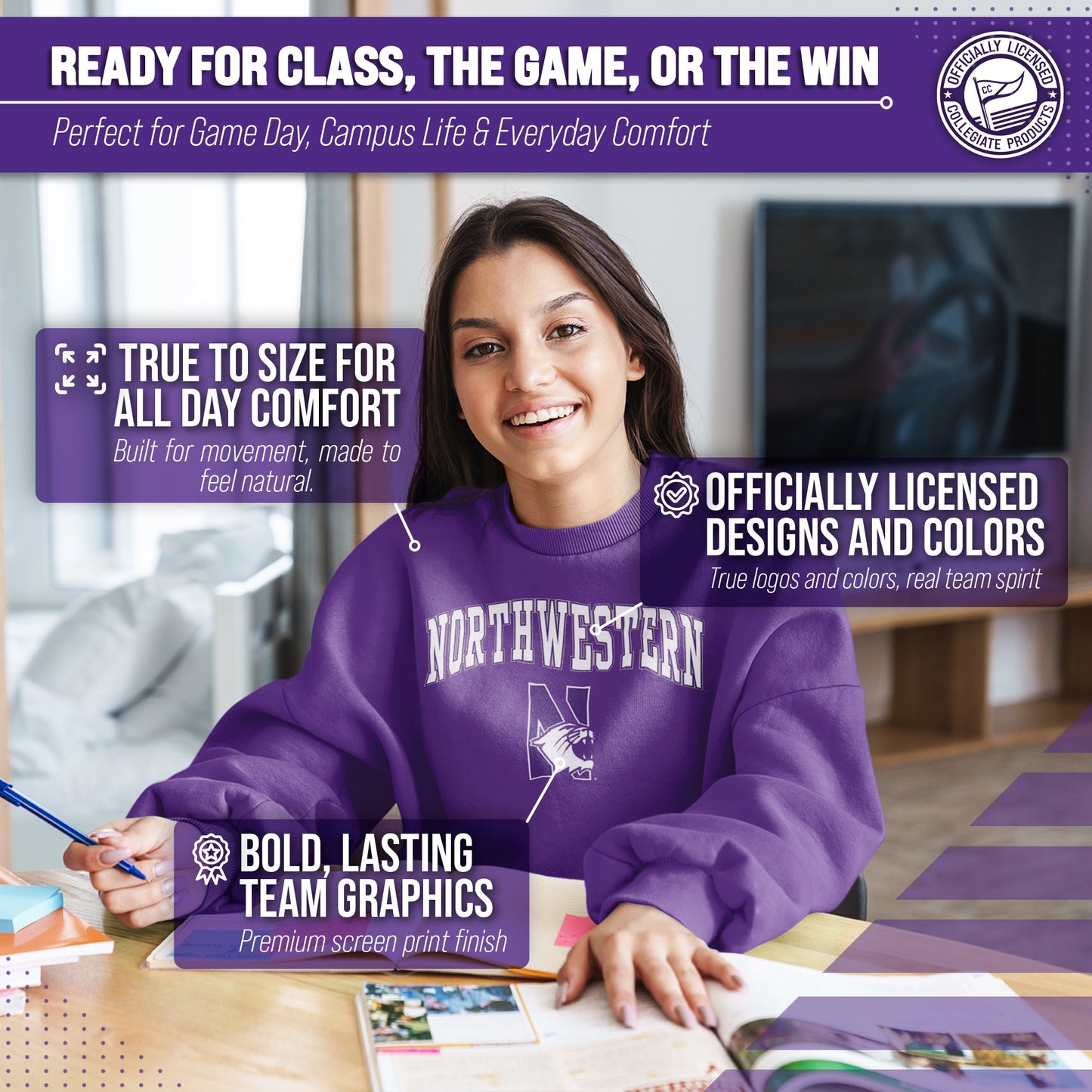 Northwestern Wildcats Adult Arch & Logo Soft Style Gameday Crewneck Sweatshirt - Purple