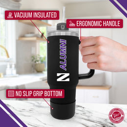 Northwestern Wildcats Collegiate 40oz Stainless Steel Travel Tumbler with Handle for Alumni - Black
