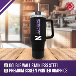 Northwestern Wildcats Collegiate 40oz Stainless Steel Travel Tumbler with Handle for Alumni - Black