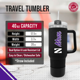 Northwestern Wildcats Collegiate 40oz Stainless Steel Travel Tumbler with Handle for Mom - Black