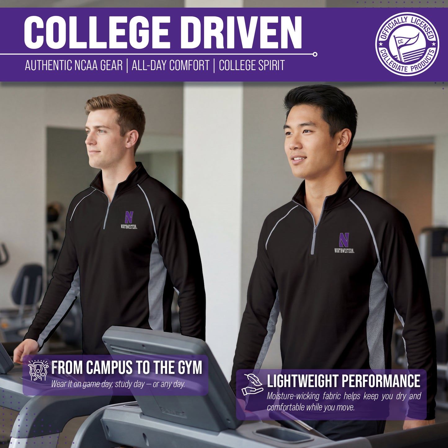 Northwestern Wildcats Mens NCAA Campus Classic Long Sleeve 1/4 Zip Windshirt - Black