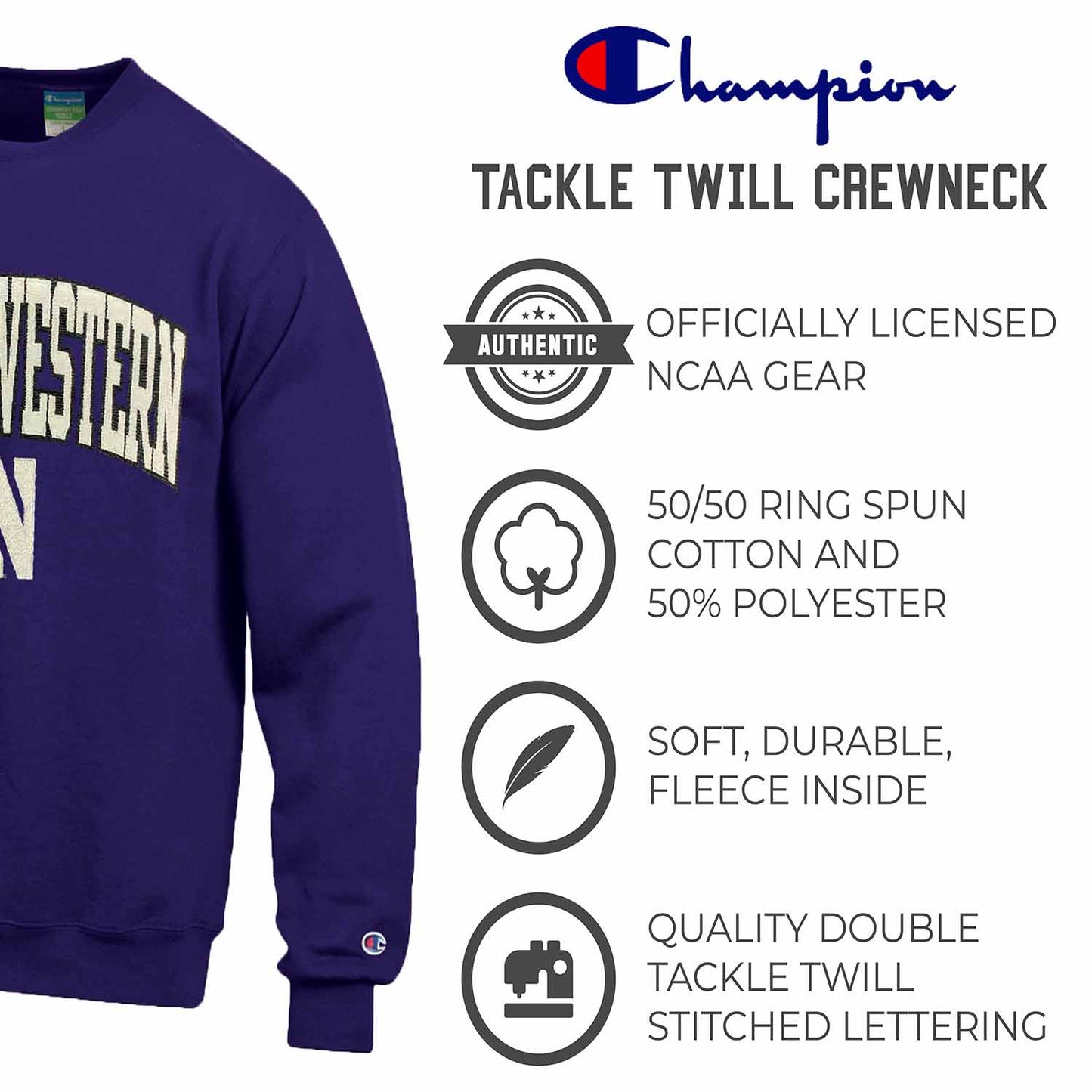 Northwestern Wildcats Adult Tackle Twill Crewneck - Purple