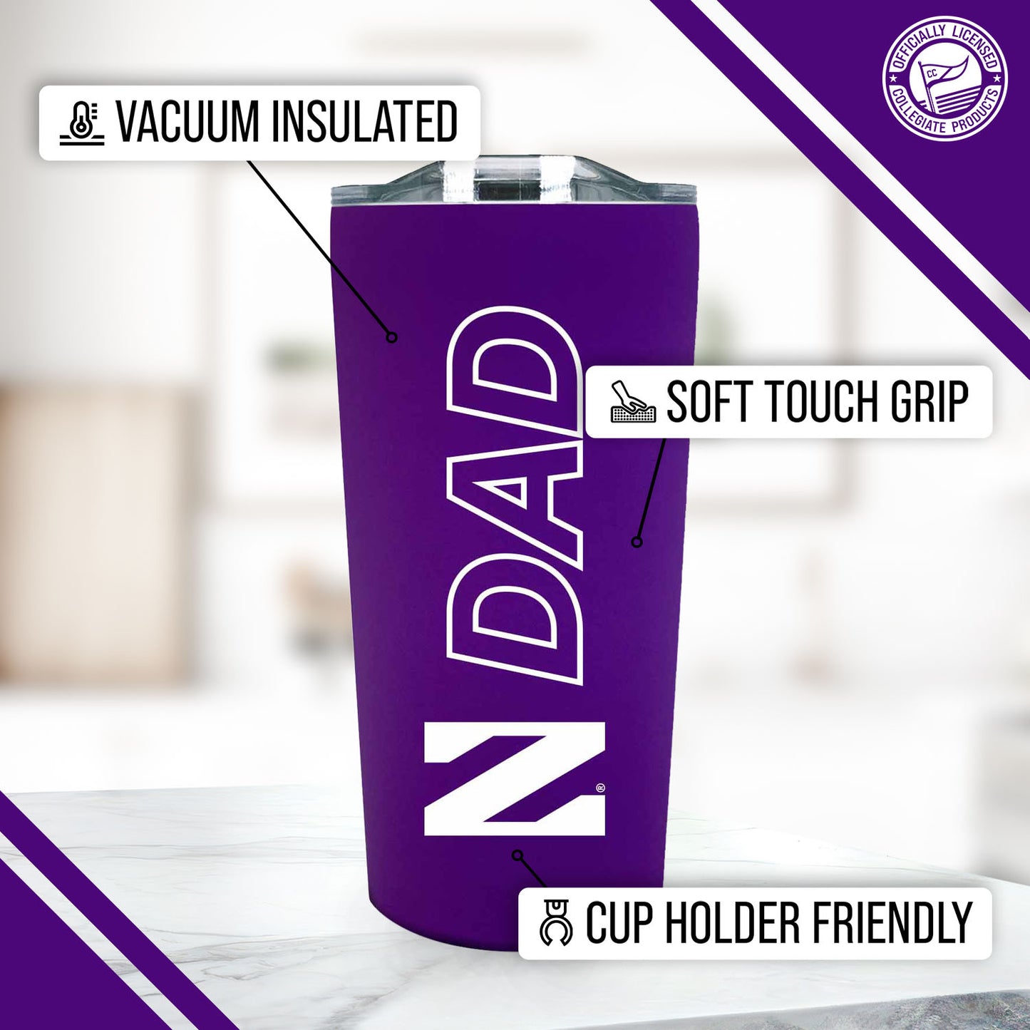 Northwestern Wildcats NCAA Stainless Steel Travel Tumbler for Dad - Purple