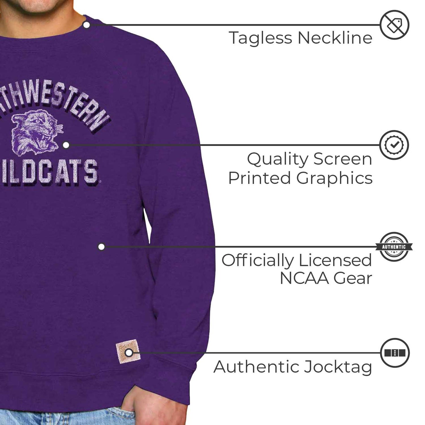 Northwestern Wildcats Adult University Crewneck - Purple