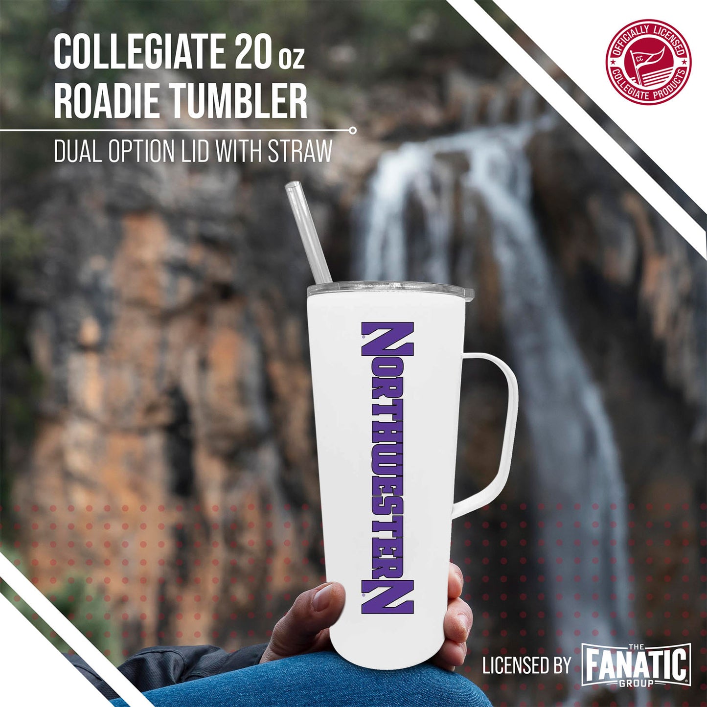 Northwestern Wildcats NCAA Stainless Steel 20oz Roadie With Handle & Dual Option Lid With Straw - White