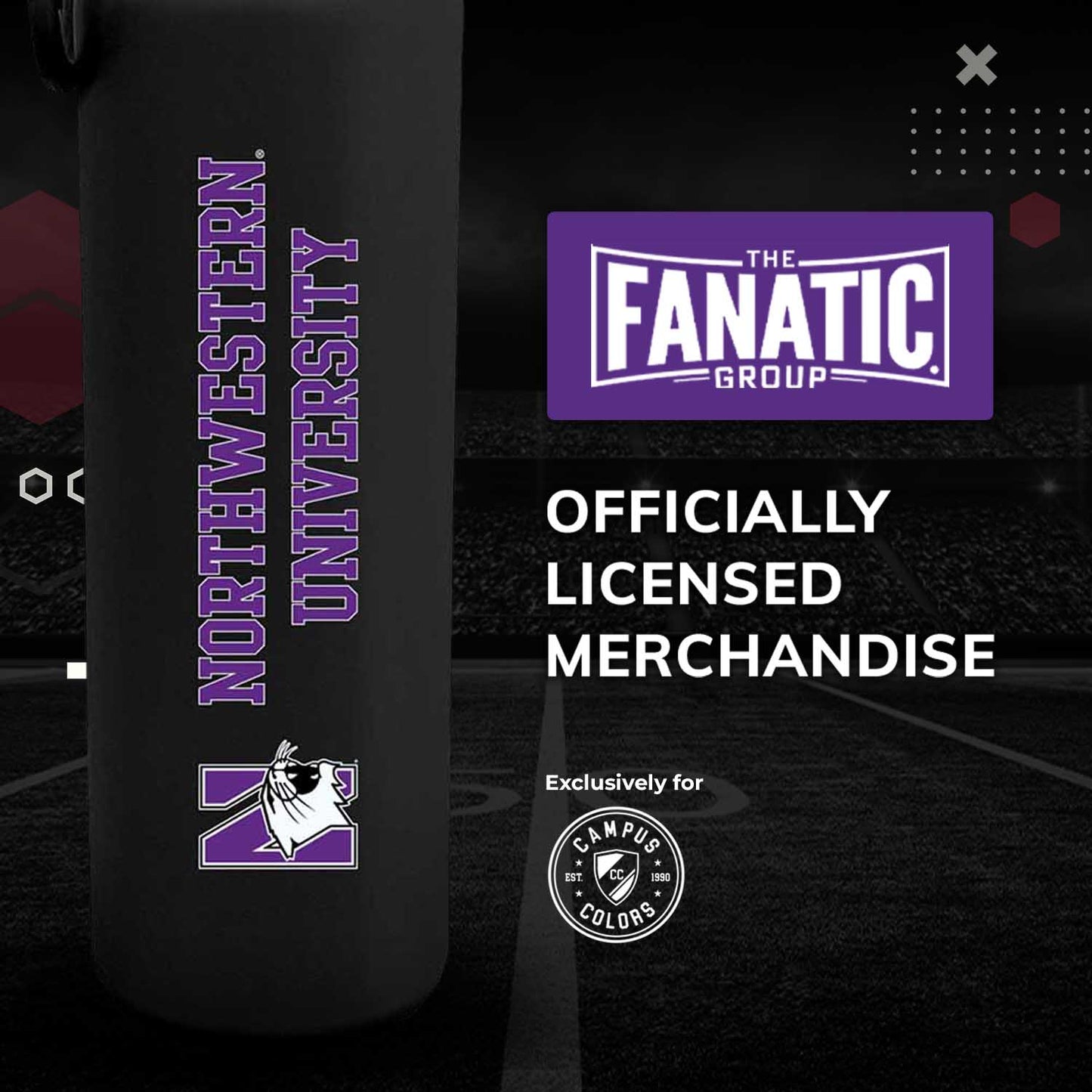 Northwestern Wildcats NCAA Stainless Steel Water Bottle - Black