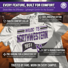 Northwestern Wildcats NCAA Adult Unisex Varsity Club Pennant T-Shirt Tag-Less - Off White