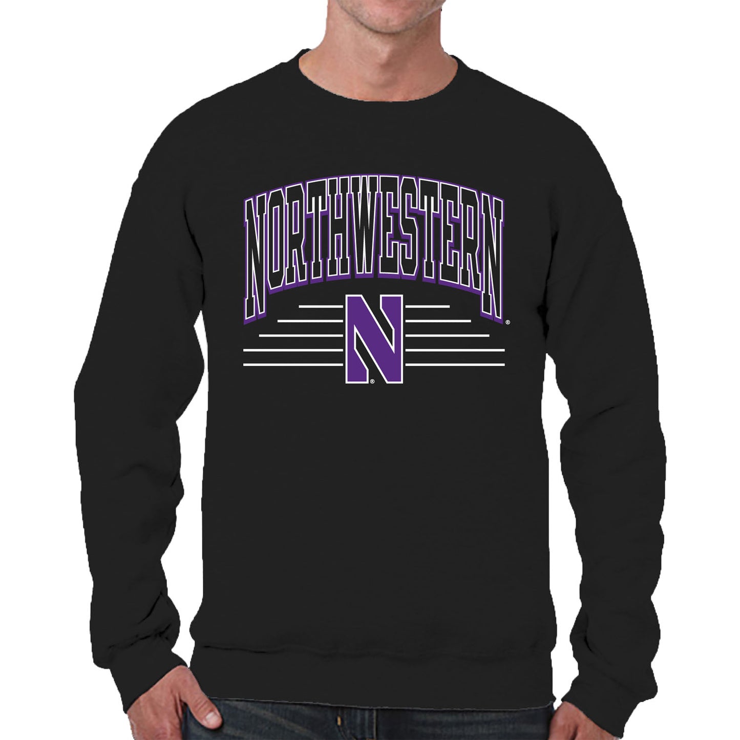 Northwestern Wildcats NCAA Adult Unisex Overtime Classics Crewneck Fleece Sweatshirt - Black