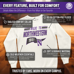 Northwestern Wildcats NCAA Adult Unisex Varsity Club Pennant Crewneck Fleece Sweatshirt - Off White