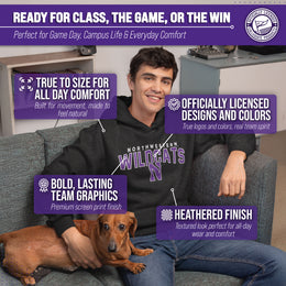 Northwestern Wildcats NCAA Adult Unisex Starting Fresh Heathered Hooded Fleece Sweatshirt - Black Heather