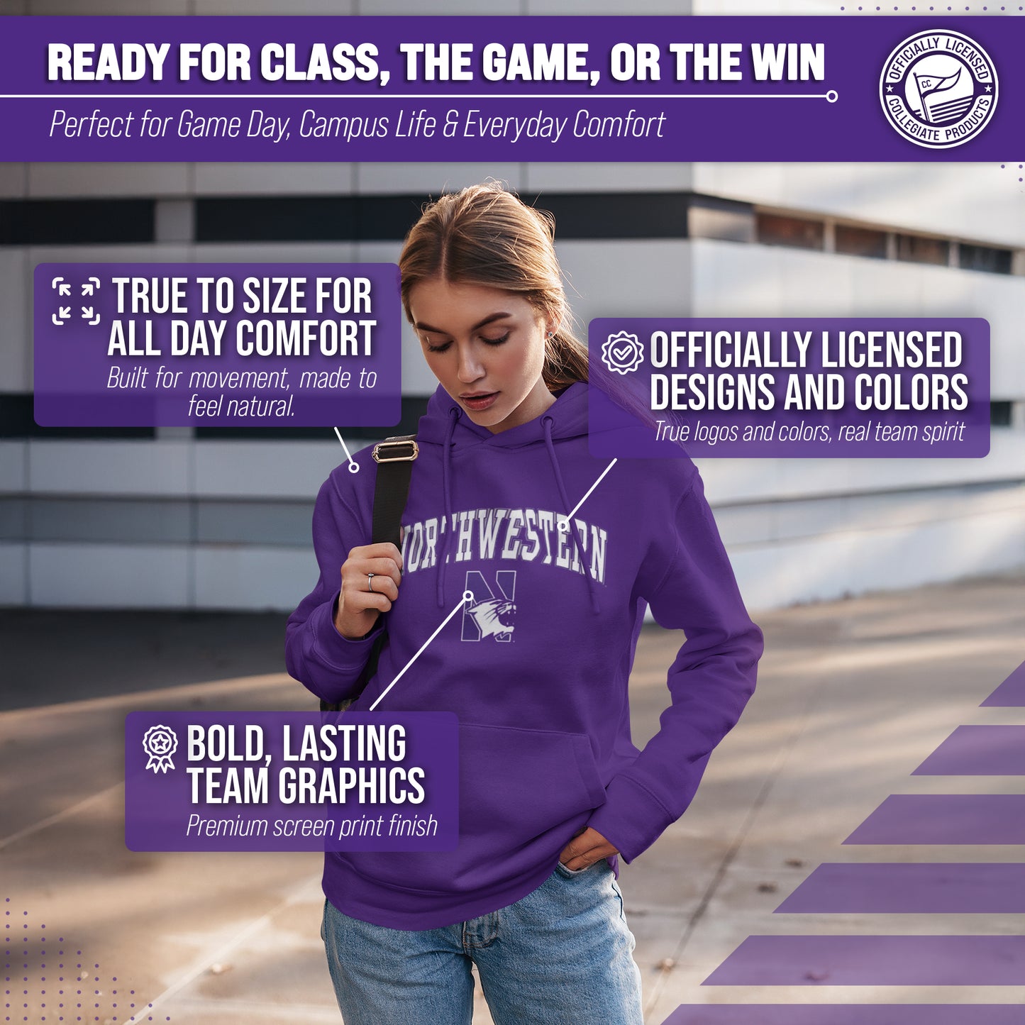Northwestern Wildcats Adult Arch & Logo Soft Style Gameday Hooded Sweatshirt - Purple