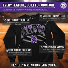 Northwestern Wildcats NCAA Adult Unisex Overtime Classics Crewneck Fleece Sweatshirt - Black