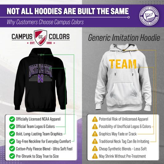 Northwestern Wildcats NCAA Adult Unisex Overtime Classics Hooded Fleece Sweatshirt - Black