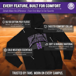 Northwestern Wildcats NCAA Adult Unisex Overtime Classics Hooded Fleece Sweatshirt - Black