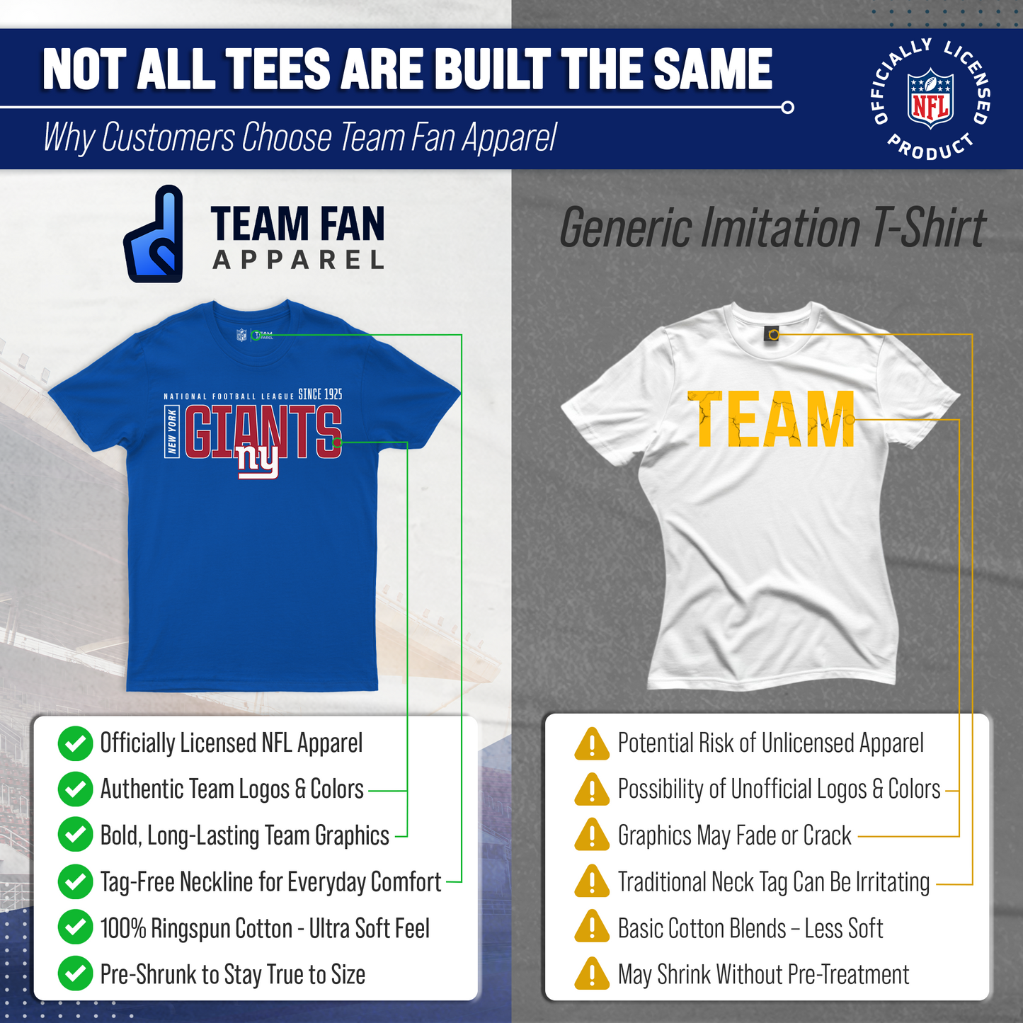 New York Giants NFL Adult Modern Endzone Tag-Less T-Shirt - Royal