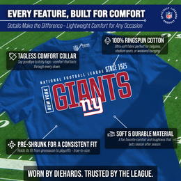 New York Giants NFL Adult Modern Endzone Tag-Less T-Shirt - Royal