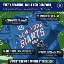 New York Giants NFL Adult Distressed Helmet Tag-Less T-Shirt - Royal Heather