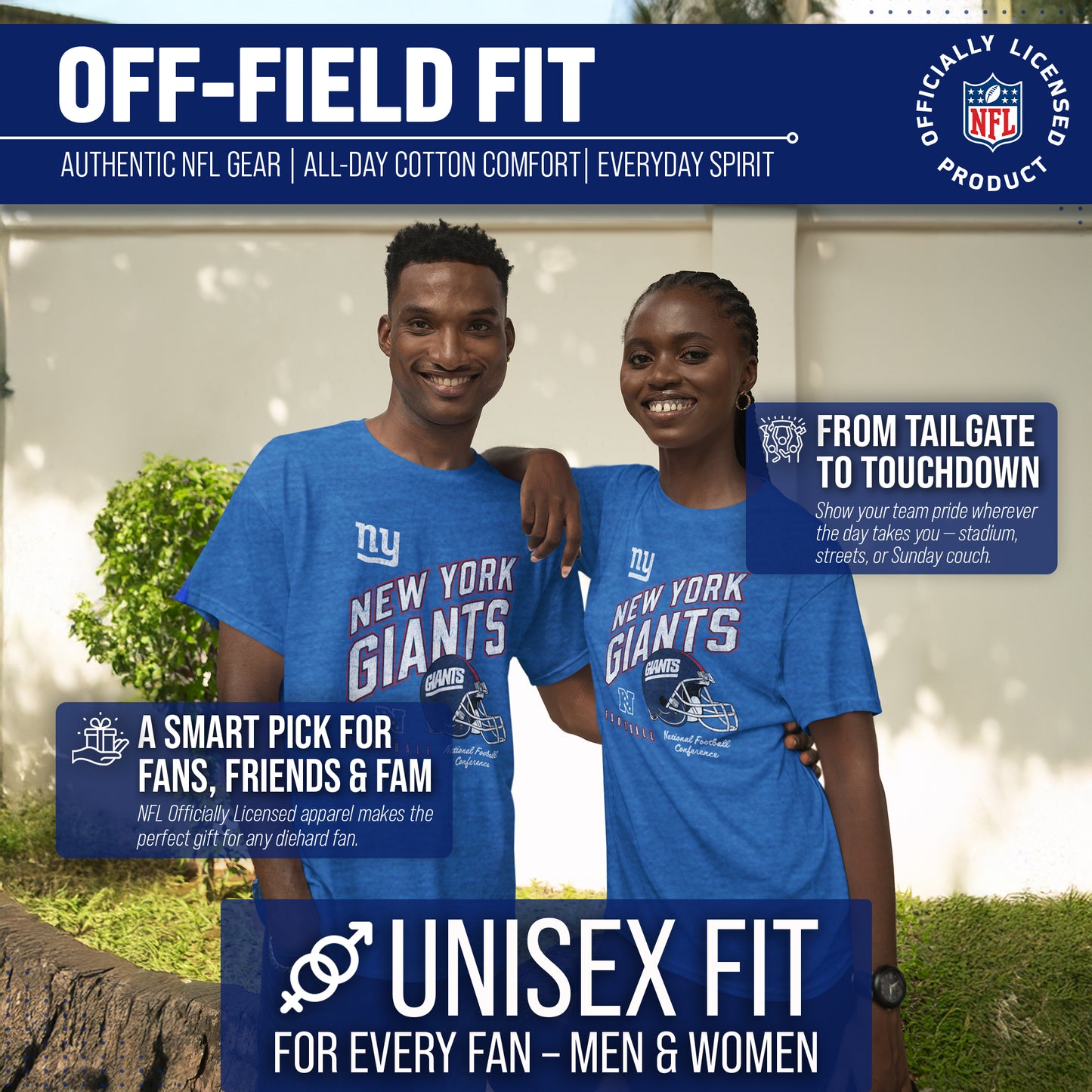 New York Giants NFL Adult Distressed Helmet Tag-Less T-Shirt - Royal Heather